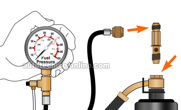 Verificando La Bomba De Combustible Con Un Medidor De Presión De Combustible. Cómo Probar La Bomba De Gasolina (1992-1995 2.2L Toyota Camry)