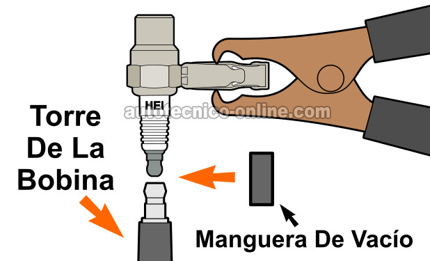 Verificando El Disparo De Chispa Sobre La Torre De La Bobina. Cómo Probar La Bobina De Encendido 1993, 1994, 1995 SOHC 2.5L Dodge Dakota Pickup
