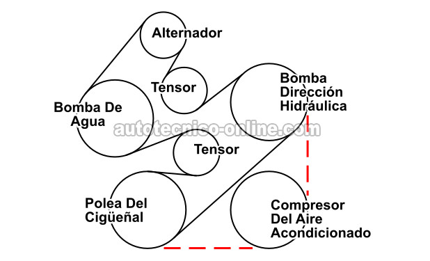 Diagrama De La Banda Serpentina Del Motor OHV (VIN 1, 2, y U) (1996-1999 3.0L OHV Ford Taurus Y Mercury Sable)