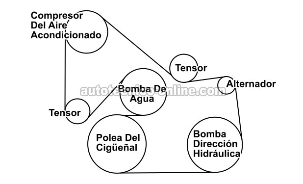 Diagrama De La Banda Serpentina Del Motor 1994-1995 3.8L Ford Mustang (Ford Thunderbird, Mercury Cougar)