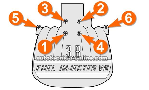 Secuencia Del Apriete De Los Tornillos Del Colector Del Múltiple De Admisión 1994-1995 3.8L Ford Mustang (Ford Thunderbird, Mercury Cougar)