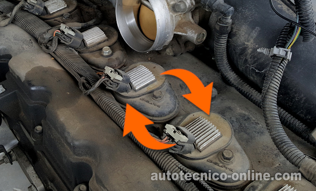 Intercambiando Las Bobinas. Cómo Probar Las Bobinas De Encendido (2002, 2003, 2004, 2005 4.2L Chevrolet TrailBlazer y GMC Envoy)