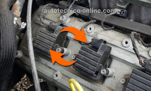 Intercambiando Bobinas Para Verificar La Señal De Activación. Cómo Probar Las Bobinas De Encendido (1996, 1997, 1998, 1999 3.2L Isuzu Amigo, Rodeo, Trooper, y Honda Passport)